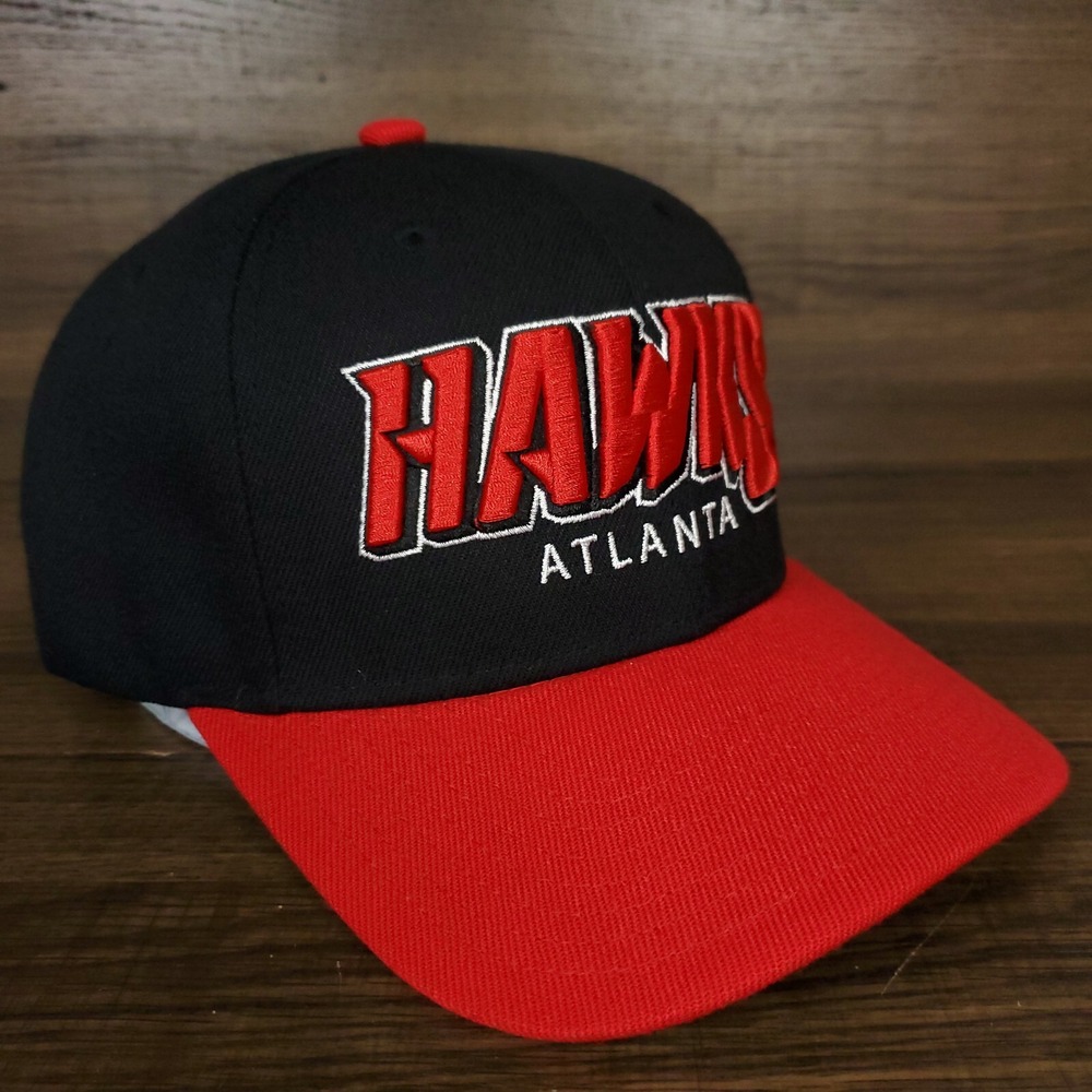 Atlanta Hawks Mitchell & Ness NBA Redline Flex Snapback Hat Cap 3D Word Logo New - Picture 3 of 8